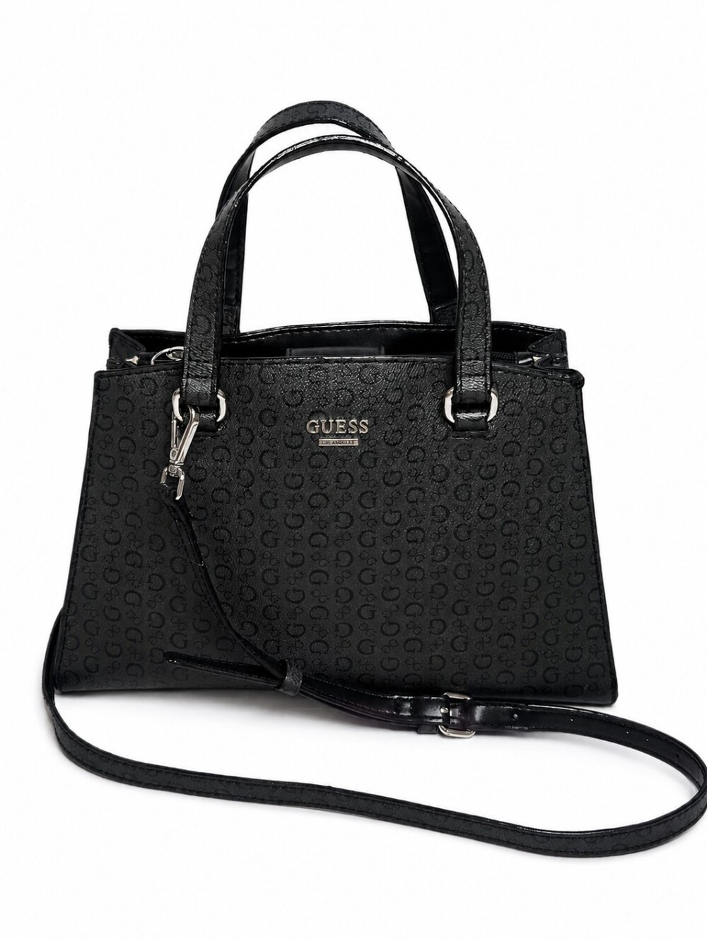 GUESS Convertible Crossbody Satchel Purse Black Logo Bag Black Monogram